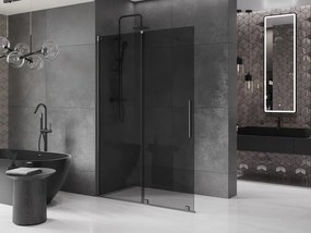 Mexen Velar, sprchová zástena s posuvnými dverami Walk-in 140 x 200 cm, 8mm šedé sklo, grafit brúsený, 871-140-000-43-66