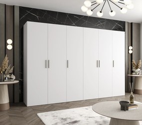 Šatníková skriňa 300 cm Borry 1 (biela + strieborná). Akcia -20%. Vlastná spoľahlivá doprava až k Vám domov. 1125792