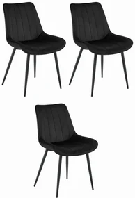 Set troch jedálenských stoličiek SOSA zamatové čierne / čierne nohy (3ks)