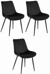 Set troch jedálenských stoličiek SOSA zamatové čierne / čierne nohy (3ks)