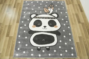 Detský koberec Lima 9371A Panda Indian svetlosivý / ružový