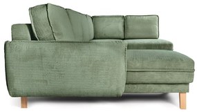 Svetlozelená menčestrová rozkladacia rohová pohovka (pravý roh/do tvaru "U") Tori – Bonami Selection