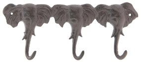 Hnedý nástenný liatinový vešiak s háčikmi Elephants - 29*3*12 cm