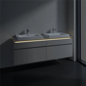 VILLEROY &amp; BOCH Legato závesná skrinka pod dve umývadlá, 4 zásuvky, s LED osvetlením, 1600 x 500 x 550 mm, Soft Grey, B693L0VK