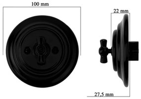 Bohemia-Design - Porcelánový retro otočný vypínač s rámikom č. 7, čierny