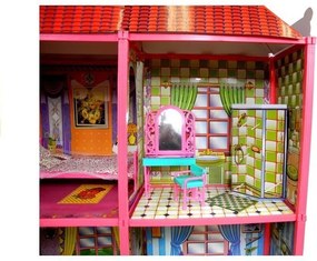 LEAN Toys Villa Veľký domček pre bábiky 6 izieb Nábytok Príslušenstvo 128 el.