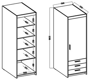 Policová skriňa 60 PILINA so šuplíkmi - dub sonoma