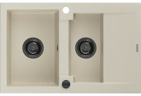 Mexen Gaspar, granitový drez 737x475x177 mm, 1,5-komorový, béžová s čiernym sifónom, 6507731505-69-B