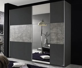 Šatníková skriňa Prenzlau, 218 cm,tmavá sivá / sivý betón