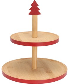 Bambusový etažér na cukroví 2 poschodia, červená