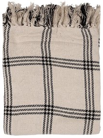 Béžový bavlnený pléd s čiernym dekorom Diamonds - 125*150 cm