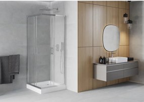 Mexen Rio, štvorcový sprchový kút 80 x 80 cm, 6mm číre sklo, chrómový profil + biela sprchová vanička RIO, 860-080-080-01-00-4510