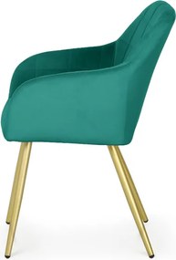 Sada šiestich jedálenských stoličiek LUXANO zamatové, fľaškovo zelené / zlaté nohy (6 ks)
