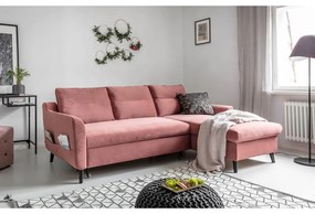 Ružová zamatová rozkladacia rohová pohovka Miuform Stylish Stan, pravý roh