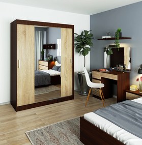 Šatníková skriňa Clotilde  (wenge + dub sonoma) (so zrkadlom). Vlastná spoľahlivá doprava až k Vám domov. 1069415