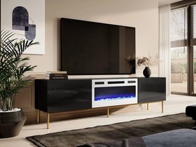 TV stolík Koda 200, Farby: čierny / čierny lesk + zlatá, Krb: biely