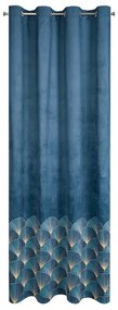 Modrý zamatový záves GINA s vejárovou potlačou 140x250 cm