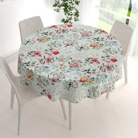 Biante Bavlnený okrúhly obrus Sandra SA-415 Kvety na mintovom hexagóne Ø 50 cm