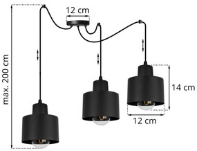 Závesné svietidlo PANTA SPIDER, 3x čierne kovové tienidlo