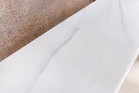 Konzola ART LIVING 140 cm, keramická, biela, mramorová doska s rámom v šampansko-zlatej farbe