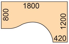 Výškovo nastaviteľný stôl, elektrický, 675-1325 mm, ergonomický pravý, doska 1800x1200 mm, čierna podnož, čerešňa