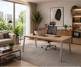 Rokovací kancelársky stôl PRIMO BASIC, 160x80 cm, sivostrieborná podnož, breza