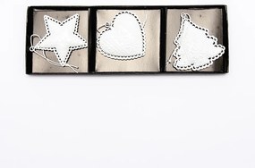 DECOLED Závesná kovová dekorácia, sada: hviezda, srdce, strom 7 cm