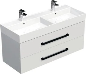 Kúpeľňová skrinka s čiernou úchytkou a umývadlom SAT Cube Way 120x53x46 cm biely lesk CUBE46C1202BISAT