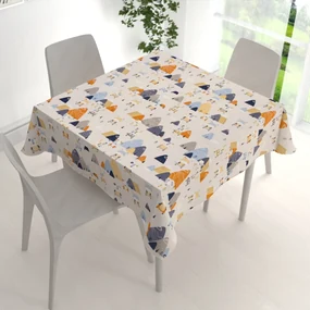 Biante Detský bavlnený štvorcový obrus Sandra SA-613 Modro-oranžové lesné zvieratká na bledo sivom 70x70 cm