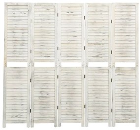 5-panelový paraván starožitný biely 178,5x166 cm masívne drevo