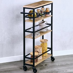 Pojízdný kuchyňský vozík Vaski 81 cm černý/hnědý