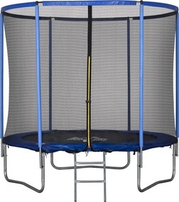 HOMCOM Externý Trampolína, Elastická Plocha pre Deti a Dospelých do Záhrady so Sieťou, Rebríkom a Polstrovaným Okrajom, Záhradné a Domáce Hry, Ø244x24