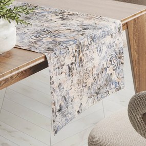 Biante Zamatový behúň na stôl Tamara TMR-057 Modro-zelený zámocký vzor na krémovom 35x160 cm