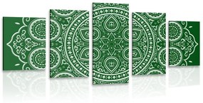 5-dielny obraz jemná etnická Mandala v zelenom prevedení - 200x100