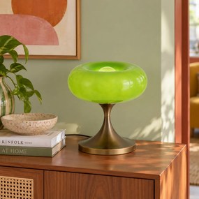 Retro stolná lampa tmavobronzová so zeleným skleneným tienidlom 31 cm - Glaze