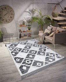 Koberec MAROC P662,  čierno-biely, vzor diamant,Marocký Shaggy