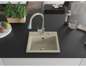 Mexen Milo, 1-komorový granitový drez 435x410x171 mm a drezová batéria Elia, béžová, 6505-69-670101-00