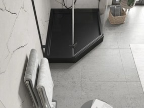 Mexen Flow+ päťuholníková sprchová vanička, pravá 90 x 80 cm, čierna matná, 46P708090RH