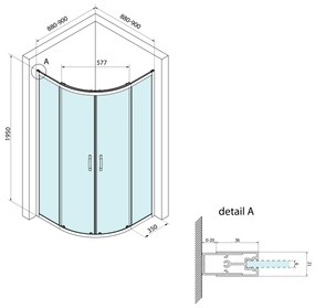 Bruckner, BORG štvrťkruhová sprchová zástena 900x900x1950 mm, R550, 6mm číre sklo, chrómový profil, 751.090.1