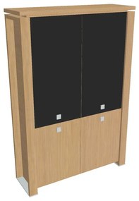 Vysoká skriňa Verno+ 140 x 46 x 210 cm, kombinované dvere, dub svetlý / čierna