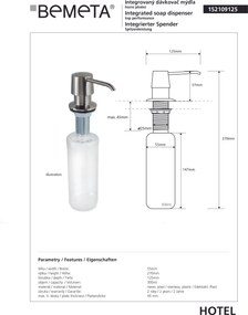 Bemeta Design Dávkovač mydla/saponátu, 300 ml, integrovaný, mosadz/plast, mat - 152109125