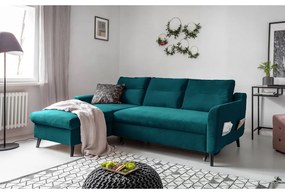 Tyrkysovomodrá zamatová rozkladacia rohová pohovka Miuform Stylish Stan, ľavý roh