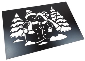 Veselá Stena Drevená nástenná dekorácia Snehuliaci čierna