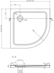 Mexen SLIM - Štvrťkruhová sprchová vanička 90x90x5cm + chrómový sifón, biela, 41109090