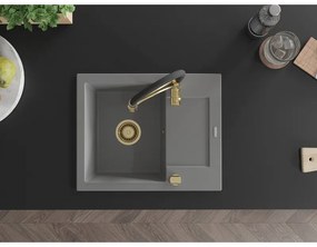 Mexen Enzo, 1-komorový granitový drez 576x465x174 mm a drezová batéria Aster, šedá, 6506-71-73450-57-G