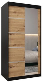 Šatníková skriňa 100 cm so zrkadlom Verika 2 100 (čierna + dub artisan). Akcia -50%. Vlastná spoľahlivá doprava až k Vám domov. 1063760