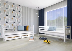 Detská poschodová posteľ z masívu borovice SEVERUS s prístelkou a šuplíky - 200x90 cm - biela
