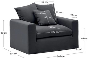 Antracitové ľanové kreslo Nora – Kave Home