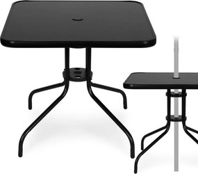 Štvorcový záhradný stolík 80 cm  s otvorom na slnečník - čierny