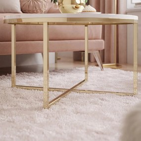 OKRÚHLY KONFERENČNÝ STOLÍK LEONARDO X ZLATÝ PODSTAVEC + BIELY LESK